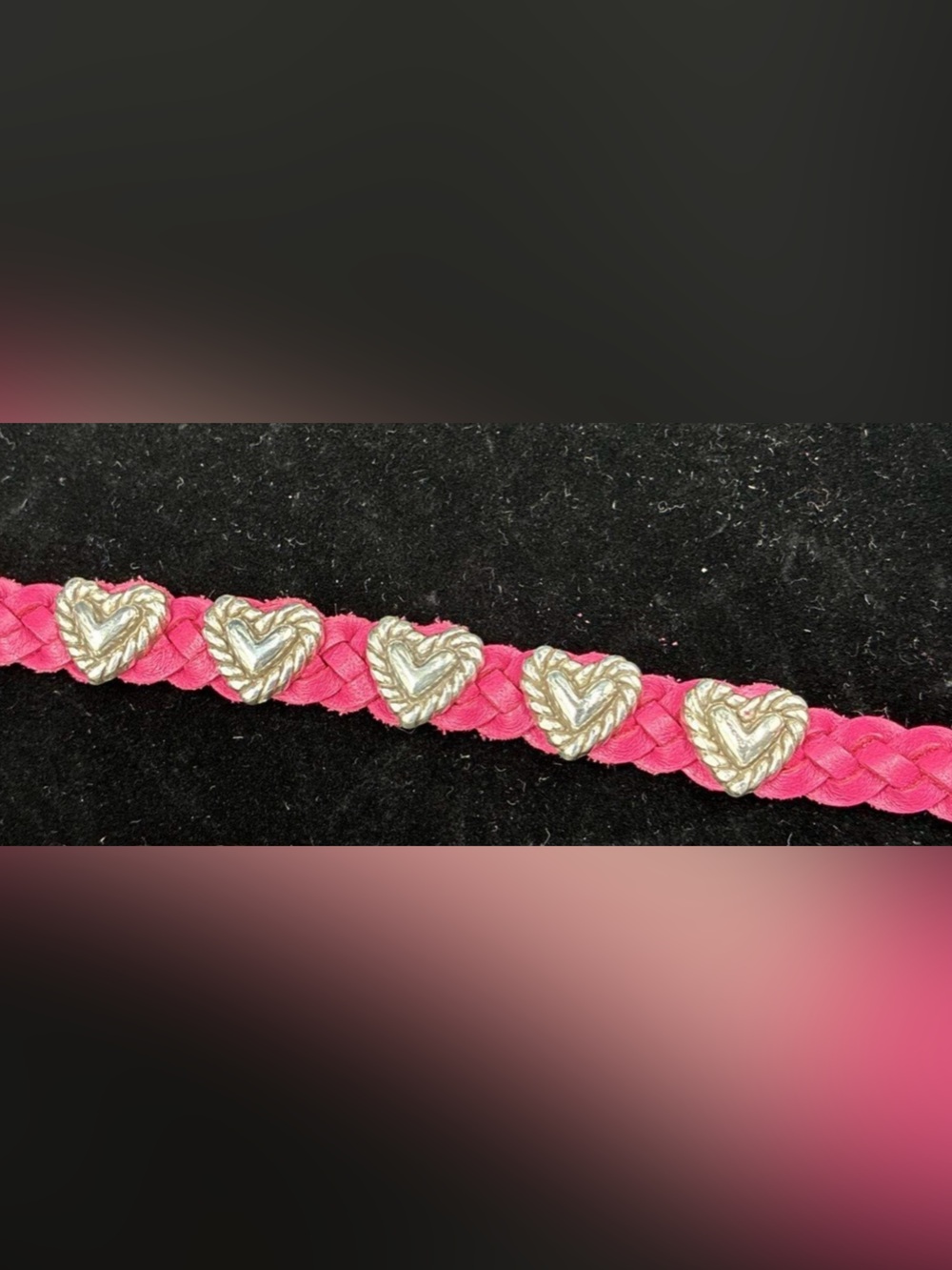 Brighton Braided Pink Bracelet with Silver Heart Charms